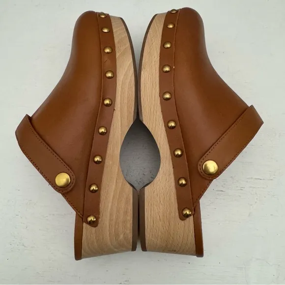 J.Crew Convertible Clogs Brown Leather Studded Shoes Size 7.5