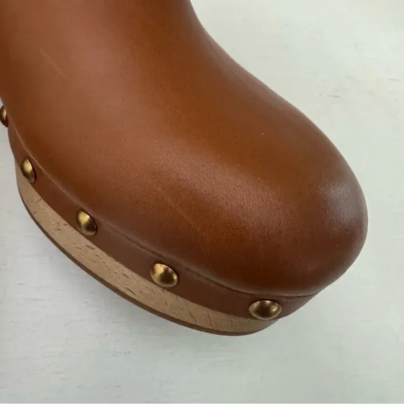 J.Crew Convertible Clogs Brown Leather Studded Shoes Size 7.5