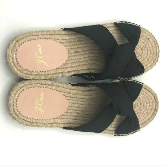 J.Crew Cross Style Black  Low Heel Flat Espadrille Sandals Sz  7.5