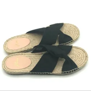 J.Crew Cross Style Black  Low Heel Flat Espadrille Sandals Sz  7.5