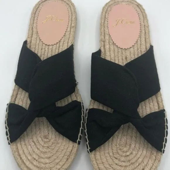 J.Crew Cross Style Black  Low Heel Flat Espadrille Sandals Sz  7.5