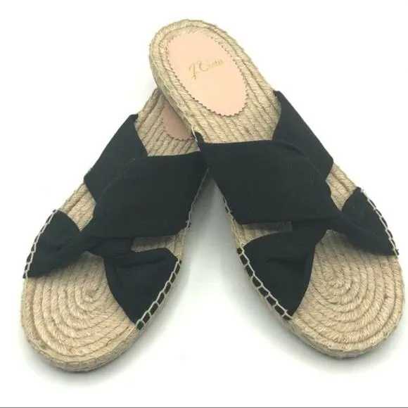 J.Crew Cross Style Black  Low Heel Flat Espadrille Sandals Sz  7.5