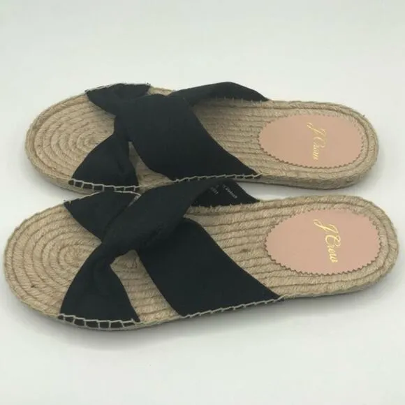 J.Crew Cross Style Black  Low Heel Flat Espadrille Sandals Sz  7.5