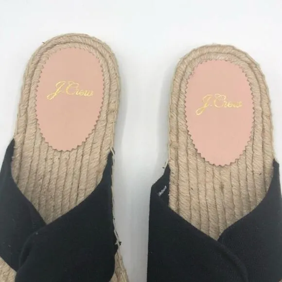 J.Crew Cross Style Black  Low Heel Flat Espadrille Sandals Sz  7.5