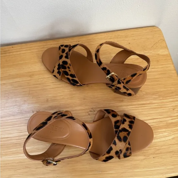 J.Crew Leopard calf hair low block-heel sandals Size 8.5