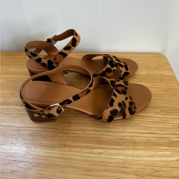 J.Crew Leopard calf hair low block-heel sandals Size 8.5