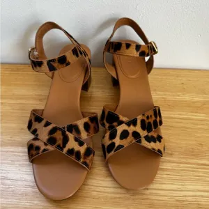 J.Crew Leopard calf hair low block-heel sandals Size 8.5