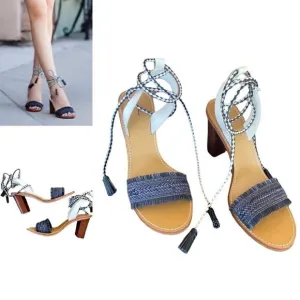 J. CREW Raffia Ankle Tie High Heel Sandal
