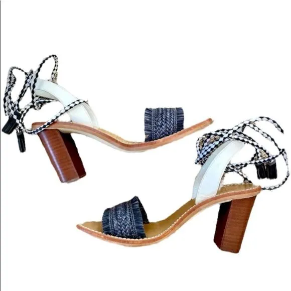 J. CREW Raffia Ankle Tie High Heel Sandal