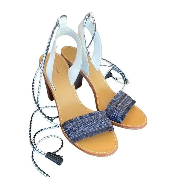 J. CREW Raffia Ankle Tie High Heel Sandal