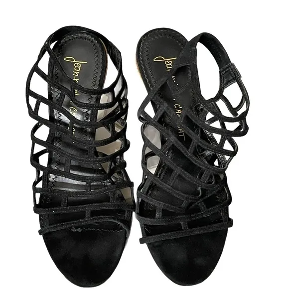 Jean-Michel Cazabat Black Cage Slingback Wedge Sandals Size 38 US 8