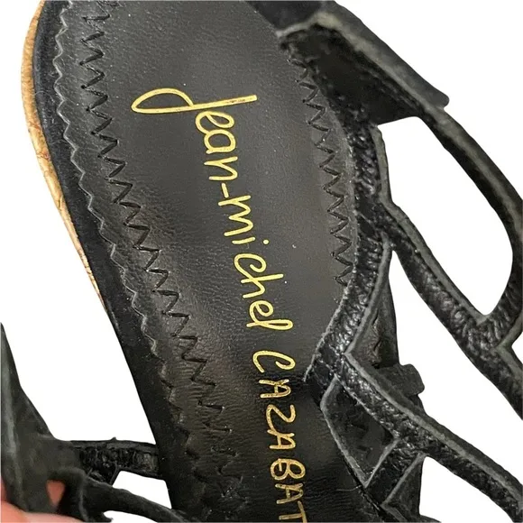 Jean-Michel Cazabat Black Cage Slingback Wedge Sandals Size 38 US 8