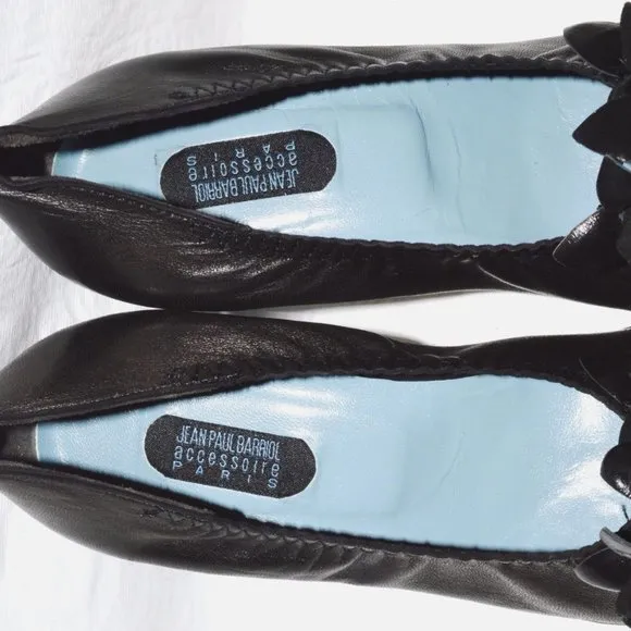 JEAN PAUL BARRIOL ACCESSOIRE PARIS 6 M 37 BLACK LEATHER PUMPS HEELS SHOES FRANCE