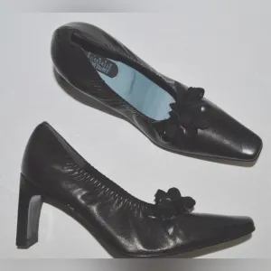 JEAN PAUL BARRIOL ACCESSOIRE PARIS 6 M 37 BLACK LEATHER PUMPS HEELS SHOES FRANCE