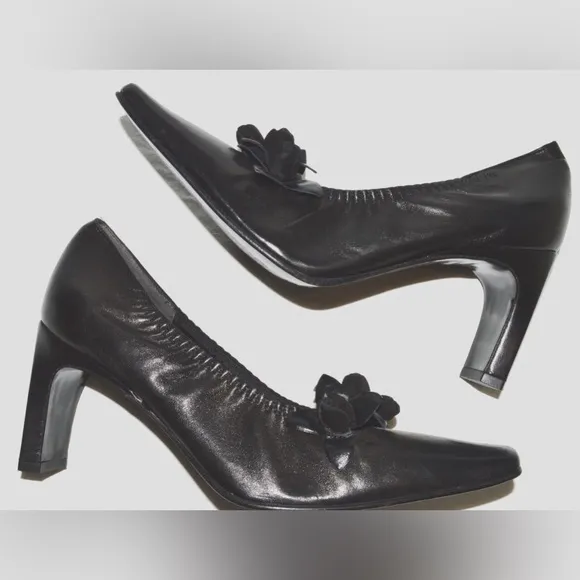 JEAN PAUL BARRIOL ACCESSOIRE PARIS 6 M 37 BLACK LEATHER PUMPS HEELS SHOES FRANCE