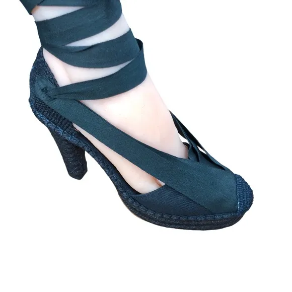 Jean Paul Gaultier black espadrilles 5 inches high never worn Sz 8