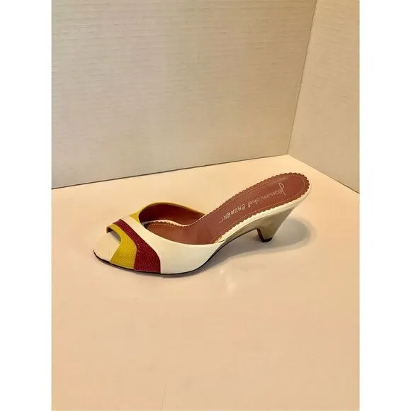Jean Michel Cazabat Slide Sandals with Silver Heel, 38/7.5