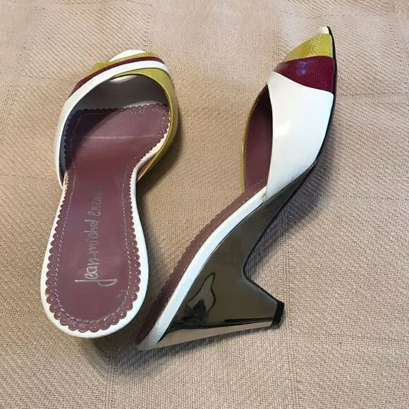 Jean Michel Cazabat Slide Sandals with Silver Heel, 38/7.5