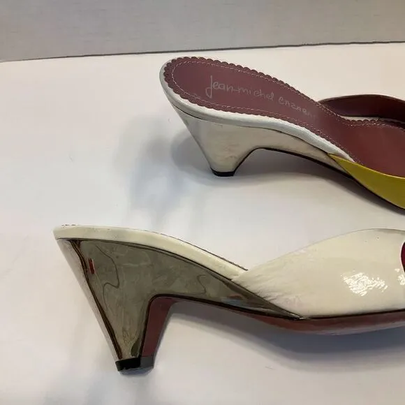 Jean Michel Cazabat Slide Sandals with Silver Heel, 38/7.5