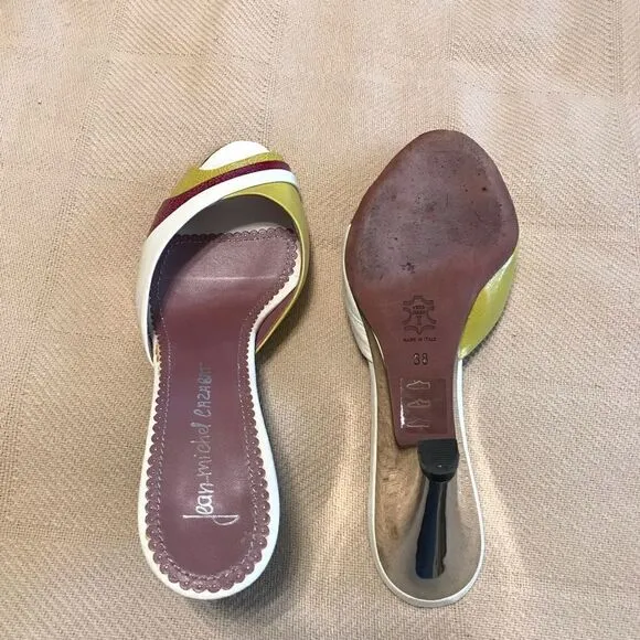 Jean Michel Cazabat Slide Sandals with Silver Heel, 38/7.5