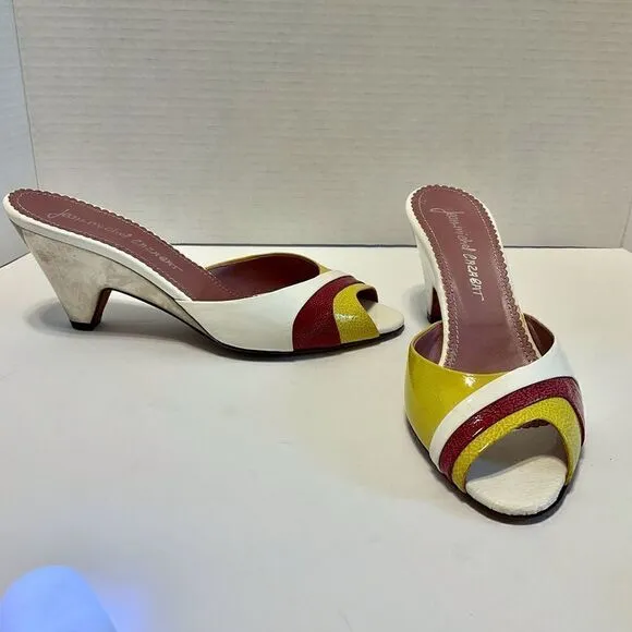 Jean Michel Cazabat Slide Sandals with Silver Heel, 38/7.5
