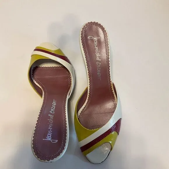 Jean Michel Cazabat Slide Sandals with Silver Heel, 38/7.5