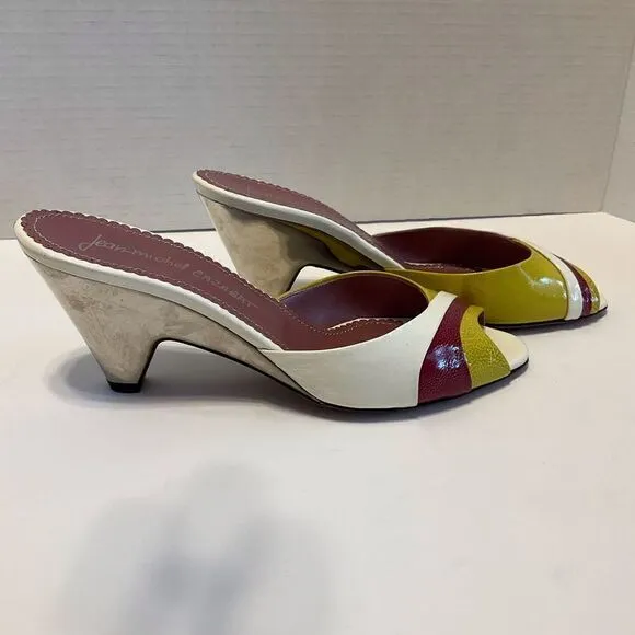 Jean Michel Cazabat Slide Sandals with Silver Heel, 38/7.5