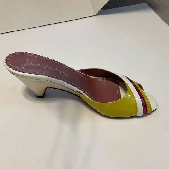 Jean Michel Cazabat Slide Sandals with Silver Heel, 38/7.5