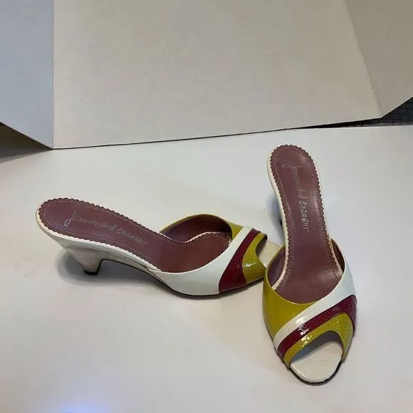 Jean Michel Cazabat Slide Sandals with Silver Heel, 38/7.5