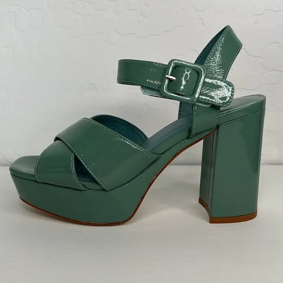 Jeffrey Campbell Amma Patent Platform Block Heel Sandals Dusty green 7