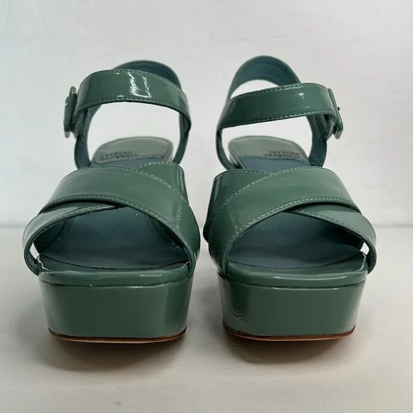 Jeffrey Campbell Amma Patent Platform Block Heel Sandals Dusty green 7