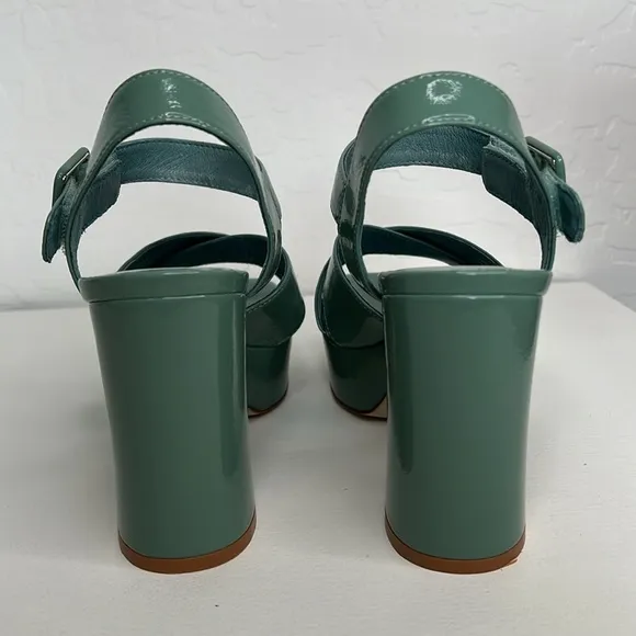 Jeffrey Campbell Amma Patent Platform Block Heel Sandals Dusty green 7
