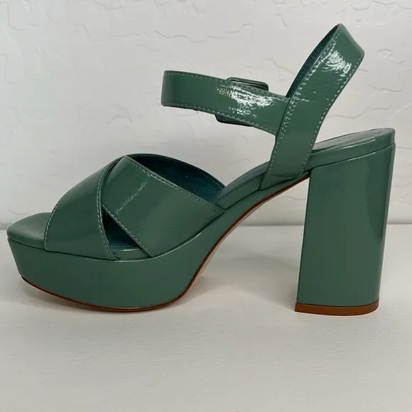 Jeffrey Campbell Amma Patent Platform Block Heel Sandals Dusty green 7