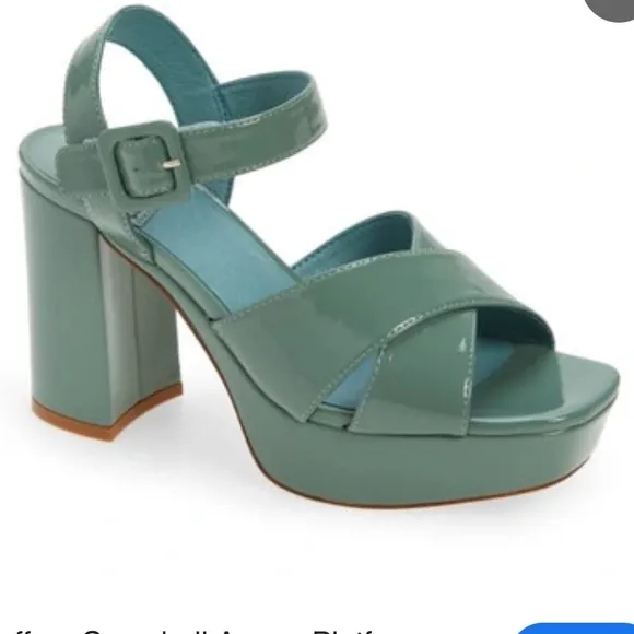 Jeffrey Campbell Amma Patent Platform Block Heel Sandals Dusty green 7