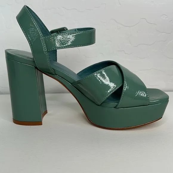 Jeffrey Campbell Amma Patent Platform Block Heel Sandals Dusty green 7