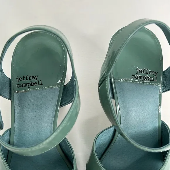 Jeffrey Campbell Amma Patent Platform Block Heel Sandals Dusty green 7
