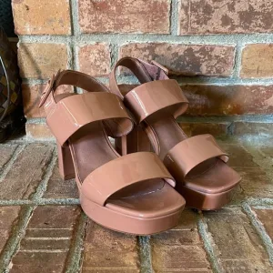 Jeffrey Campbell Ammaly Patent Leather Platform Slingback Sandals in Dusty Pink