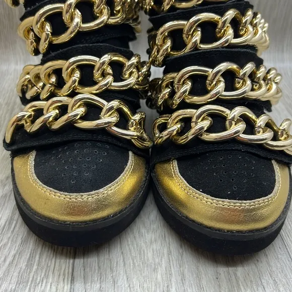 Jeffrey Campbell &quot;Almost Chain Wedge Sneaker&quot; in Black Seuss and Gold