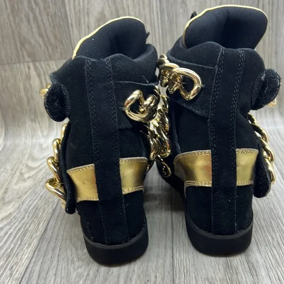Jeffrey Campbell &quot;Almost Chain Wedge Sneaker&quot; in Black Seuss and Gold