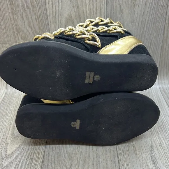 Jeffrey Campbell &quot;Almost Chain Wedge Sneaker&quot; in Black Seuss and Gold