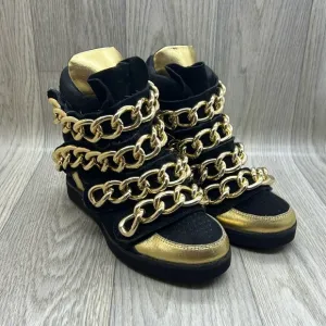 Jeffrey Campbell &quot;Almost Chain Wedge Sneaker&quot; in Black Seuss and Gold