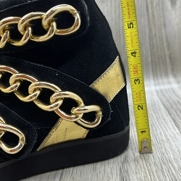 Jeffrey Campbell &quot;Almost Chain Wedge Sneaker&quot; in Black Seuss and Gold