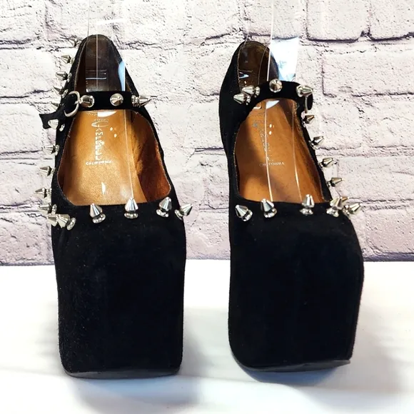 JEFFREY CAMPBELL - Black, platform, studs, heelless, approx. 7”, size 9M