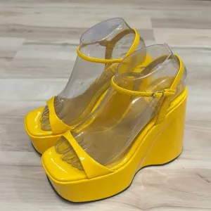 JEFFREY CAMPBELL Exhilarate Platform Wedge Sandal In Yellow