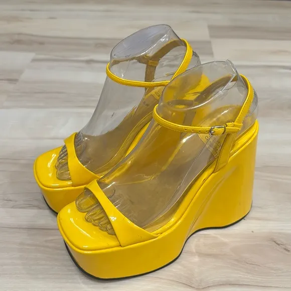 JEFFREY CAMPBELL Exhilarate Platform Wedge Sandal In Yellow