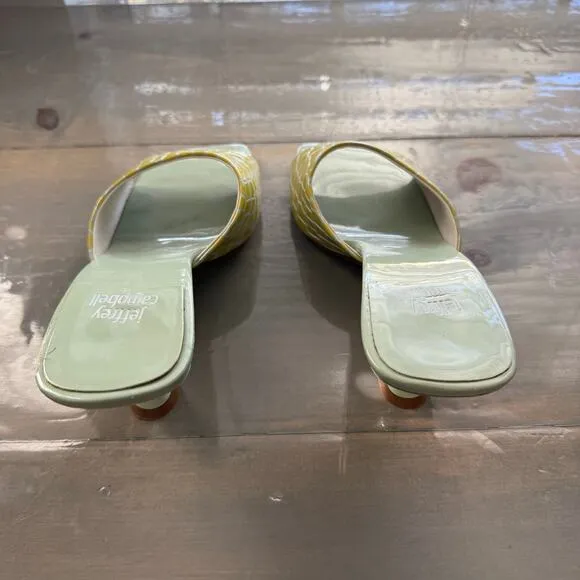 Jeffrey Campbell Green Stone Patent Mr Big Heeled Sandals Sz 9