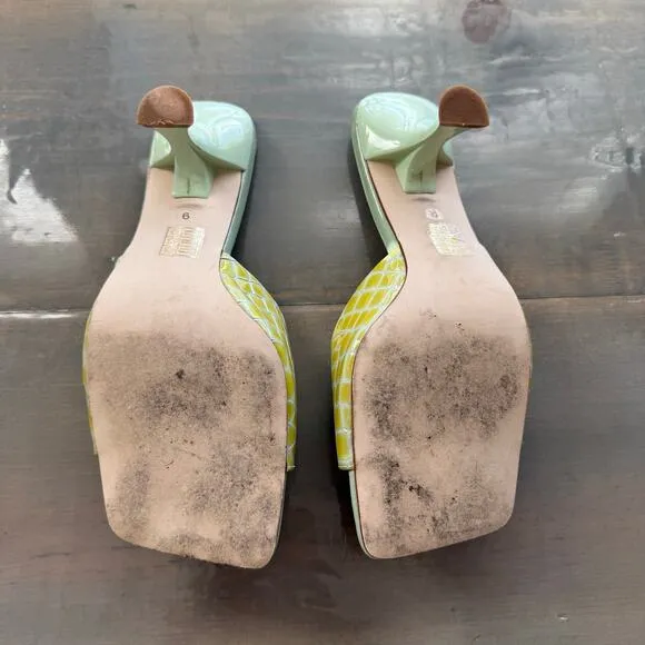 Jeffrey Campbell Green Stone Patent Mr Big Heeled Sandals Sz 9