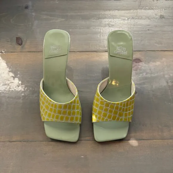 Jeffrey Campbell Green Stone Patent Mr Big Heeled Sandals Sz 9