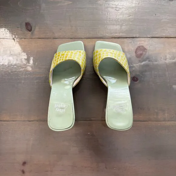 Jeffrey Campbell Green Stone Patent Mr Big Heeled Sandals Sz 9