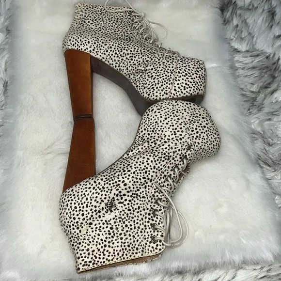 Jeffrey Campbell Havana Lita Calf Hair Animal Print Platform Booties 7.5